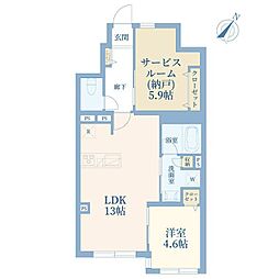 リシェス幡ヶ谷 1SLDKの間取図画像