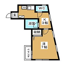 プレイン松原 1Kの間取図画像