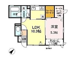 サンシャンテ上野毛A 1LDKの間取図画像