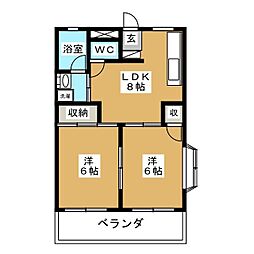 サニーハイツ田園 2LDKの間取図画像