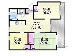 岩園サニーハイツA棟 2LDKの間取図画像