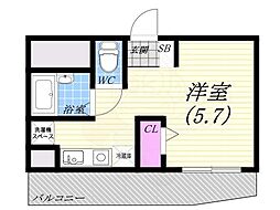 夙川ハイツアイオイ 1Kの間取図画像