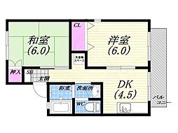 サニーハウス 2DKの間取図画像