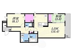 トリシア上甲子園 2LDKの間取図画像