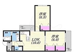 カーサ香枦園 2LDKの間取図画像