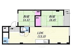 甲子園第3コーポラス 2LDKの間取図画像