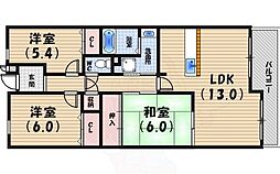 白鷹香枦園マンション 3LDKの間取図画像