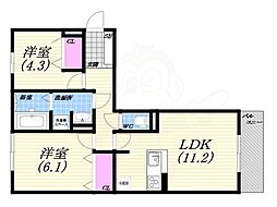 エムライズ西宮 2LDKの間取図画像