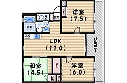 岩園サニーハイツA棟 3LDKの間取図画像