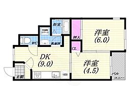 芦屋第1コーポラス 2DKの間取図画像