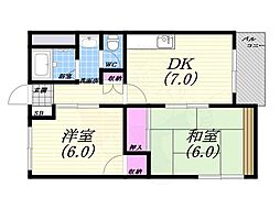 西甲子園ハイツ 2DKの間取図画像