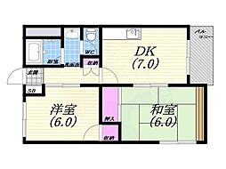 西甲子園ハイツ 2DKの間取図画像