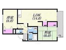 プレステージ芦屋E棟 2LDKの間取図画像
