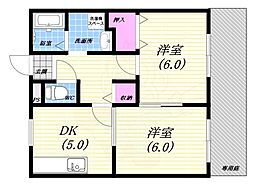 EBISUの森ハイツ2 2DKの間取図画像