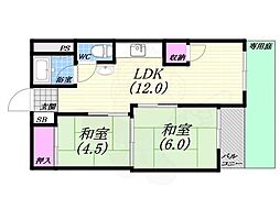 夙川第3コーポラス 2LDKの間取図画像