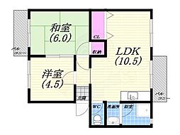 宮川荘 2LDKの間取図画像