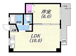 夙川カームマンション 1LDKの間取図画像
