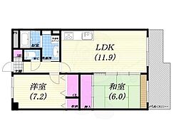 KDXレジデンス夙川ヒルズ1番館 2LDKの間取図画像