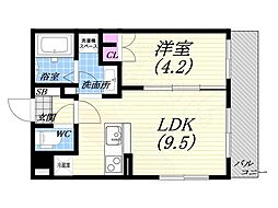 ブリージェ夙川南郷 1LDKの間取図画像