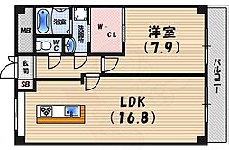 夙川ニューコーポ 1LDKの間取図画像