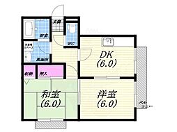 ハピネス浦風1 2DKの間取図画像