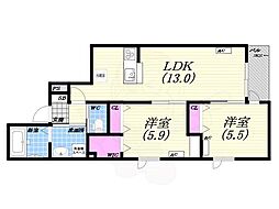 Lien甲子園口北町 2LDKの間取図画像