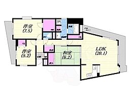 東急ドエル・アルス苦楽園桜町B棟 3LDKの間取図画像