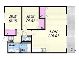 グリーンリッチ夙川 2LDKの間取図画像
