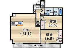 LaLaBrezza芦屋翠ヶ丘 2LDKの間取図画像