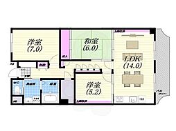 ローズハイツ芦屋 3LDKの間取図画像