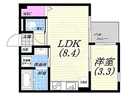 西宮市分銅町マンション 1LDKの間取図画像