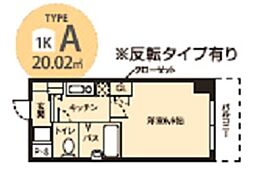 ドミール桜川2 1Kの間取図画像