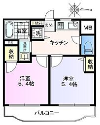 都営新宿線 西大島駅 徒歩4分の賃貸マンション 1階2Kの間取り
