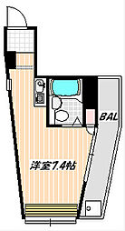 JR武蔵野線 船橋法典駅 徒歩1分の賃貸マンション 2階ワンルームの間取り
