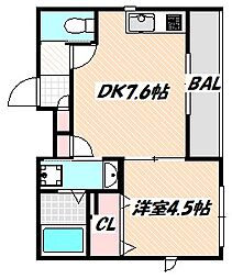 JR総武線 船橋駅 徒歩2分の賃貸アパート 4階1DKの間取り