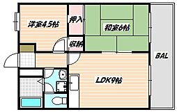 グレードハイム聖城第二 2LDKの間取図画像
