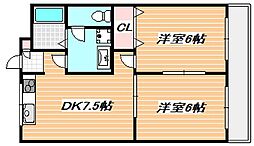 サウスコート2 2DKの間取図画像