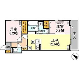 船橋市上山町2丁目アパート 2LDKの間取図画像
