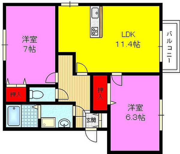 エーデルハイム ｜大阪府東大阪市東鴻池町５丁目(賃貸アパート2LDK・2階・52.17㎡)の写真 その2