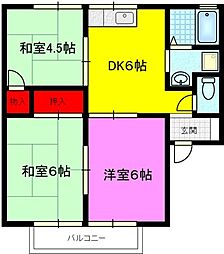 タウンホームツツミC棟 3DKの間取図画像