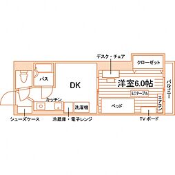 ホワイトハイツ 1DKの間取図画像