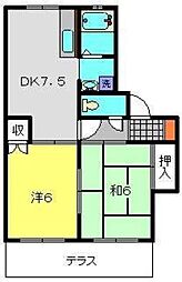 テラスウィステリアA棟 2DKの間取図画像