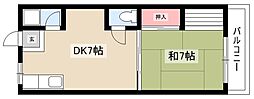 志賀橋コーポ第二 4階1DKの間取り