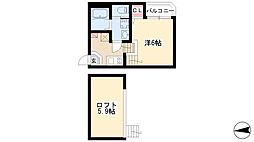 ハーモニーテラス志賀町III 2階1Kの間取り