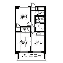 グリーンヒル岡弥 2DKの間取図画像