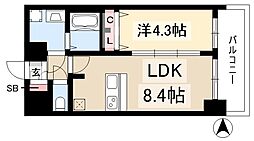 プレサンス名古屋ルクソリア 1LDKの間取図画像
