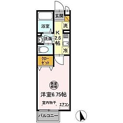 サンモール 2階1Kの間取り