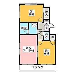 サンシティ・ヒコタC-2 2DKの間取図画像