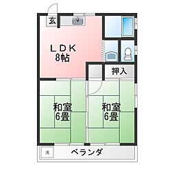 第二ハイツ芳兵衛 2LDKの間取図画像