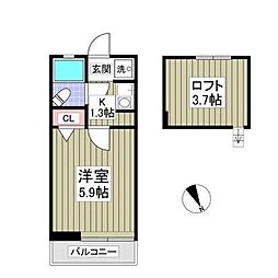 ローズアパート14番館B棟 1Kの間取図画像